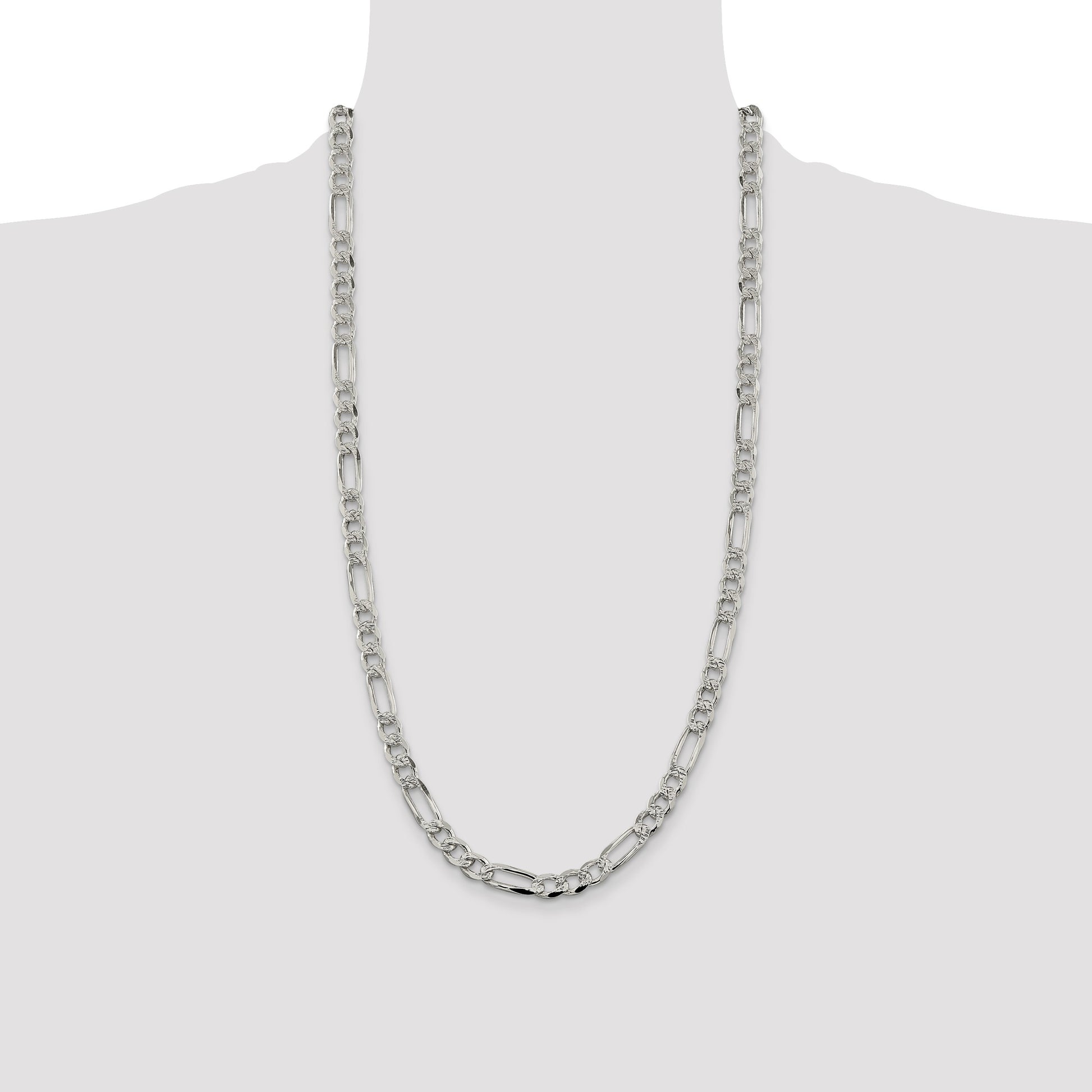 Sterling Silver 7.25mm Pave Flat Figaro Chain