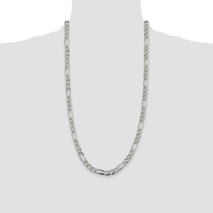 Sterling Silver 7.25mm Pave Flat Figaro Chain