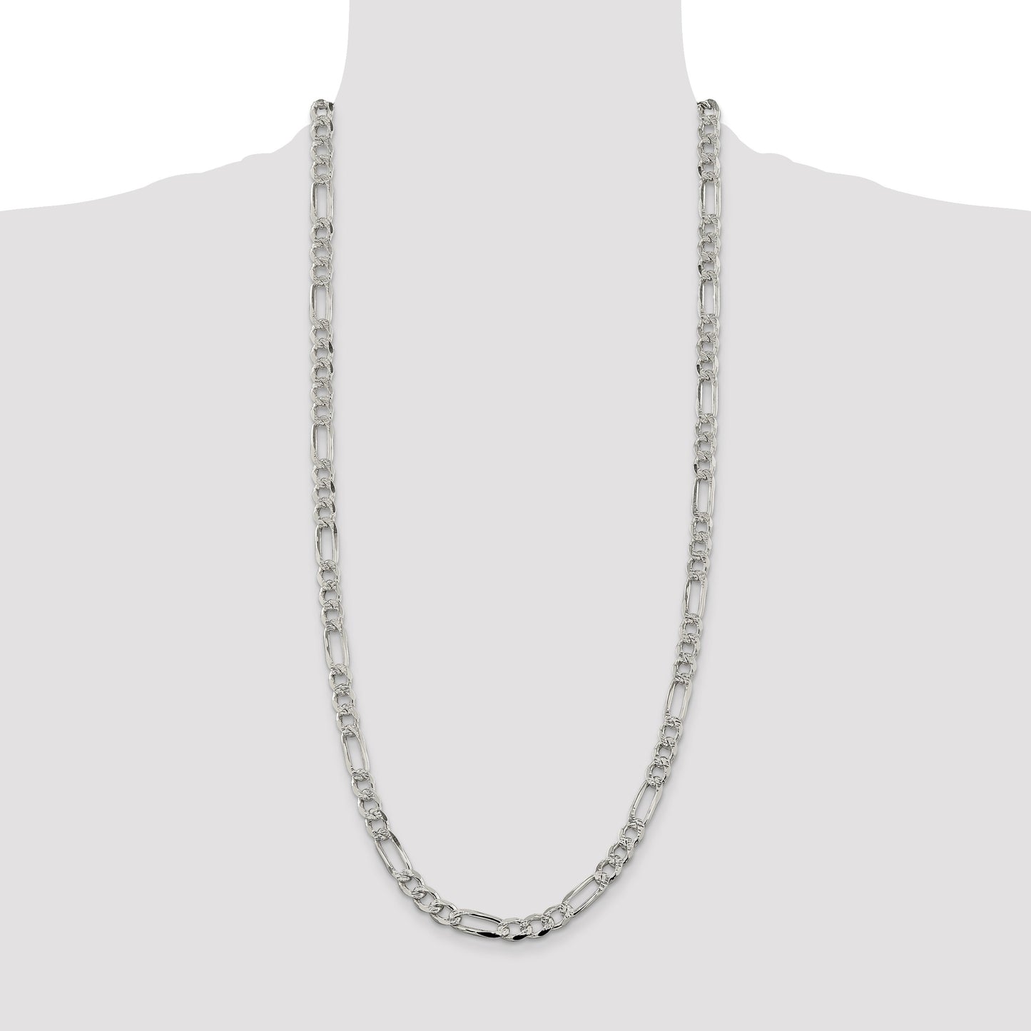 Sterling Silver 7.25mm Pav� Flat Figaro Chain