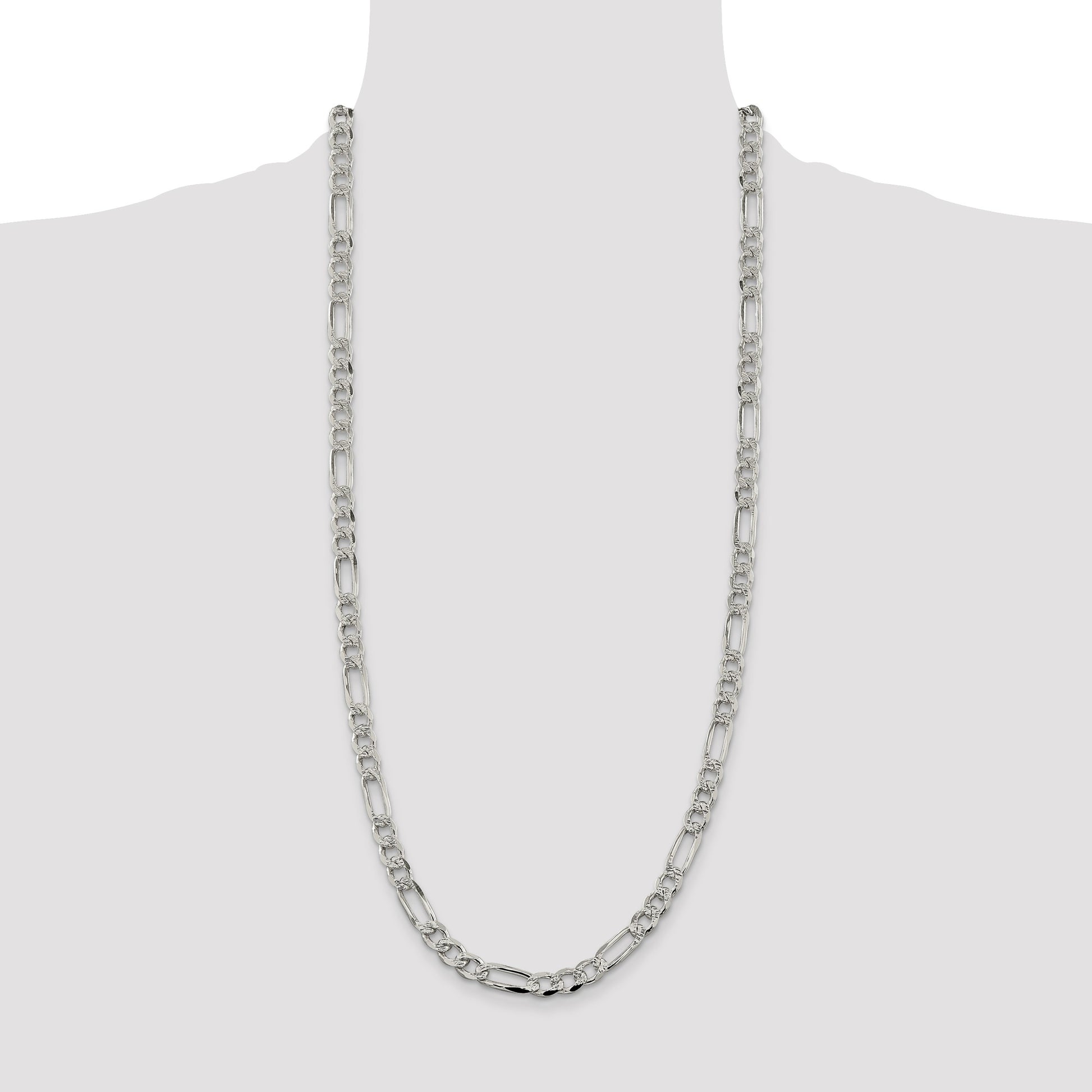 Sterling Silver 7.25mm Pav� Flat Figaro Chain