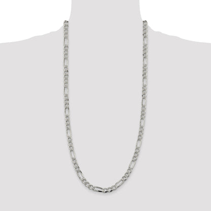 Sterling Silver 7.25mm Pav� Flat Figaro Chain