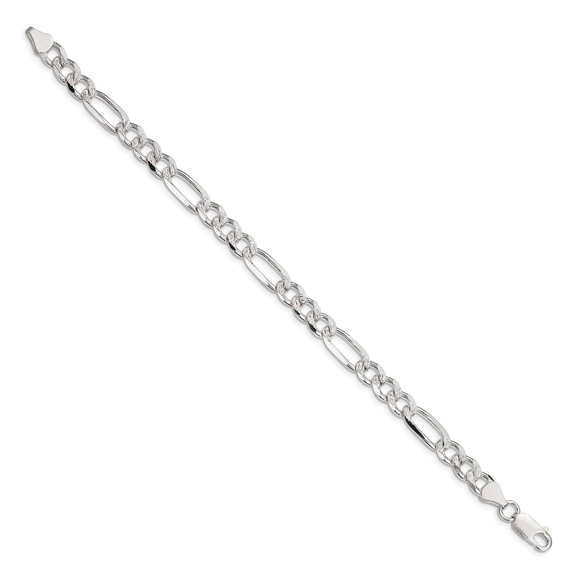 Sterling Silver 7.25mm Pav� Flat Figaro Chain