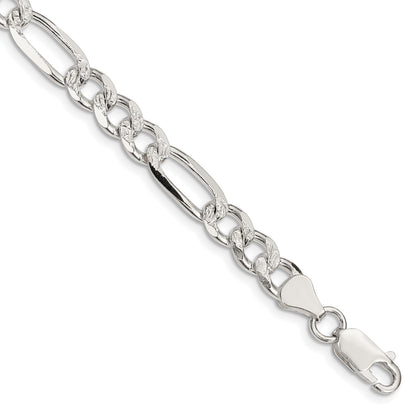 Sterling Silver 7.25mm Pave Flat Figaro Chain