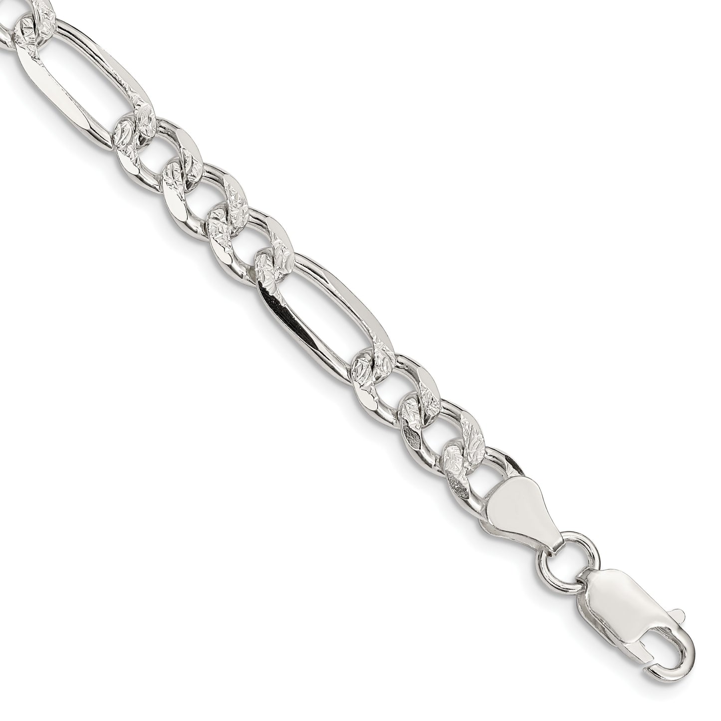 Sterling Silver 7.25mm Pav� Flat Figaro Chain
