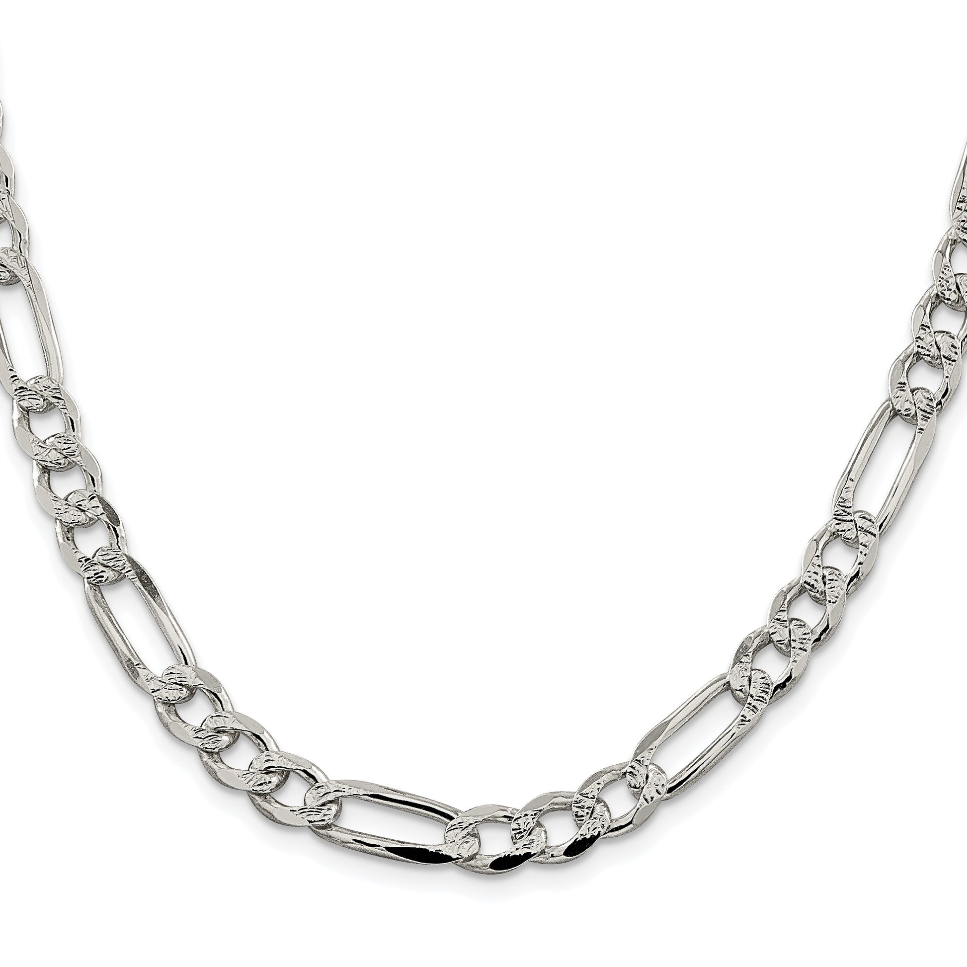 Sterling Silver Rhodium-plated 7.25mm Pav� Flat Figaro Chain