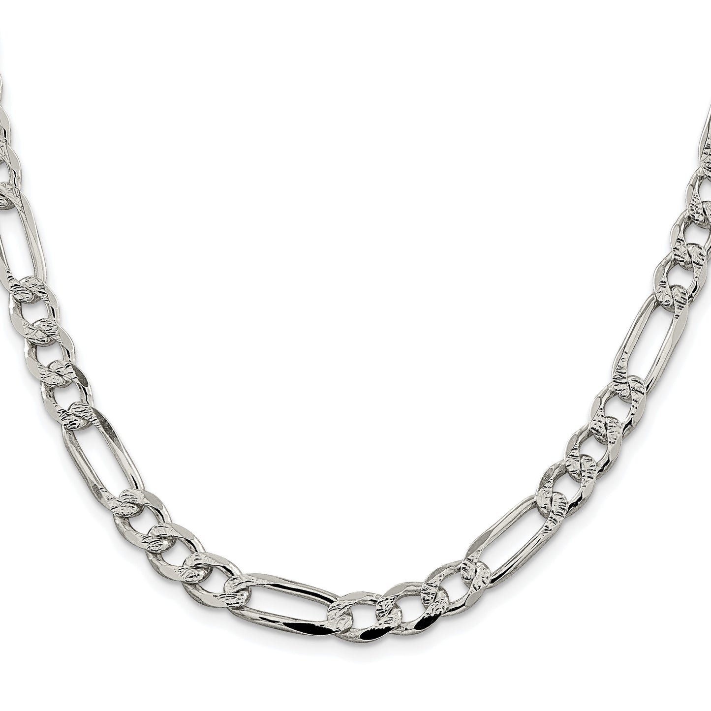 Sterling Silver Rhodium-plated 7.25mm Pave Flat Figaro Chain