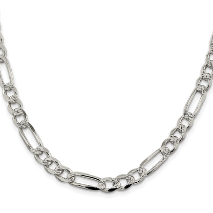 Sterling Silver Rhodium-plated 7.25mm Pave Flat Figaro Chain