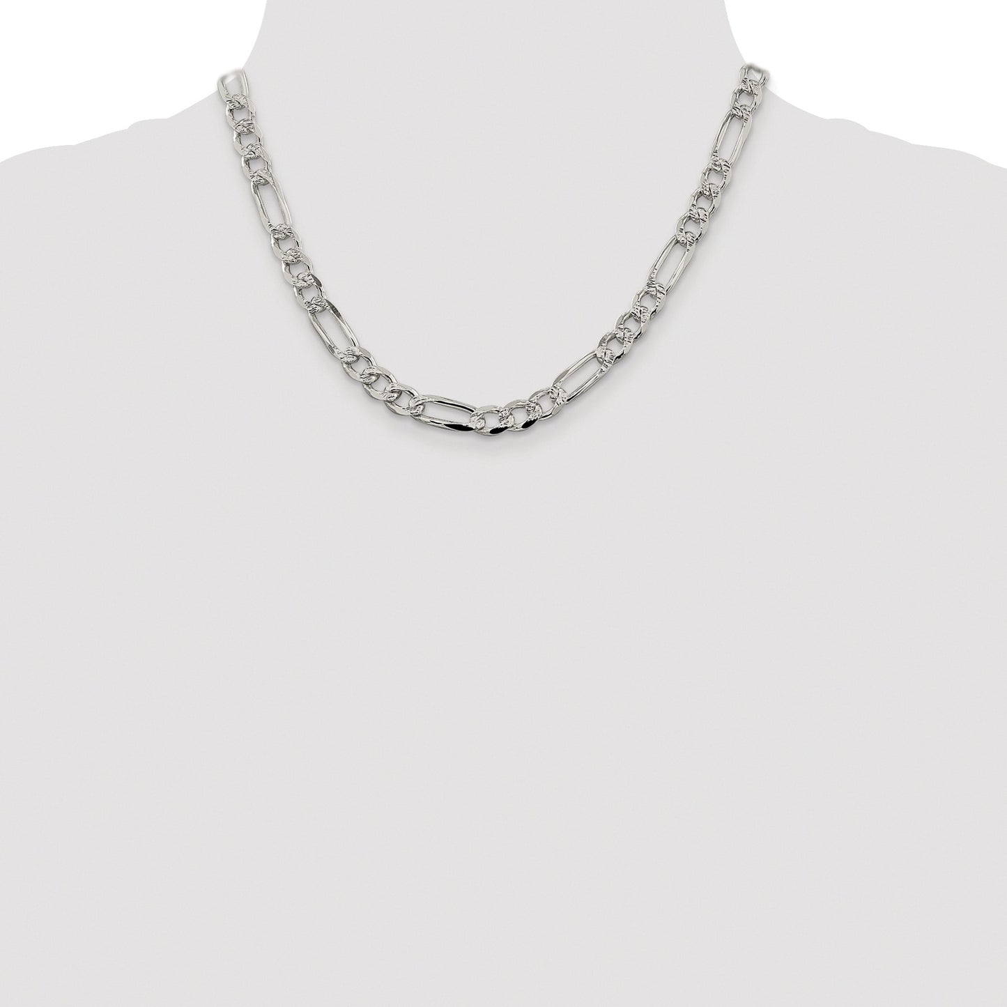 Sterling Silver Rhodium-plated 7.25mm Pav� Flat Figaro Chain