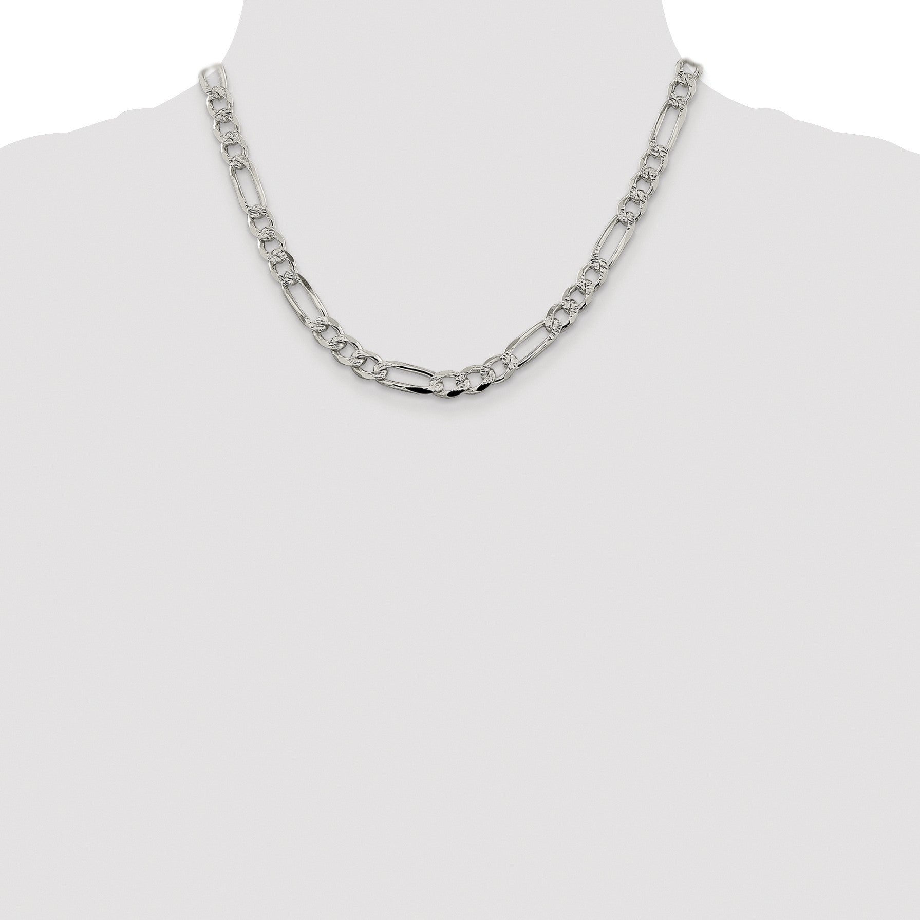 Sterling Silver Rhodium-plated 7.25mm Pav� Flat Figaro Chain