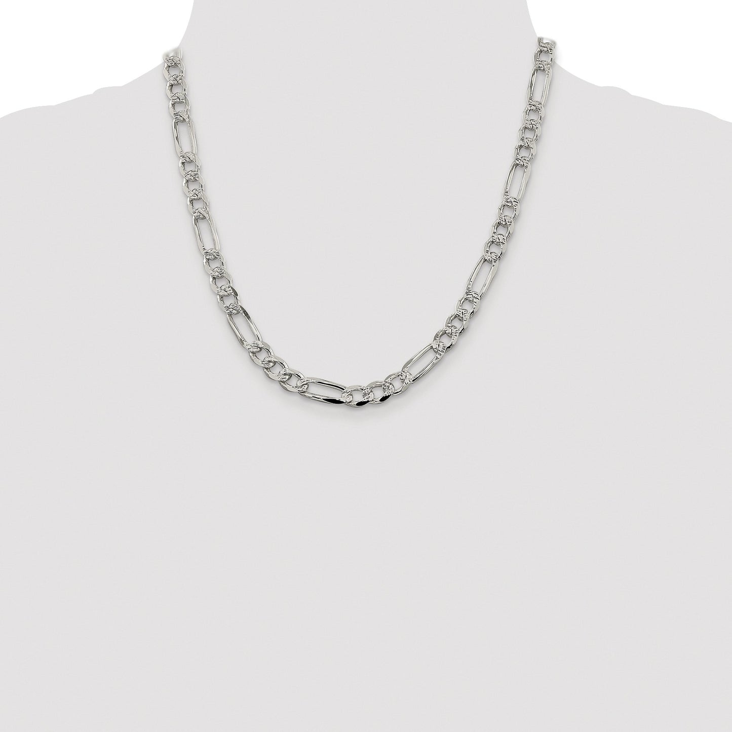 Sterling Silver Rhodium-plated 7.25mm Pav� Flat Figaro Chain
