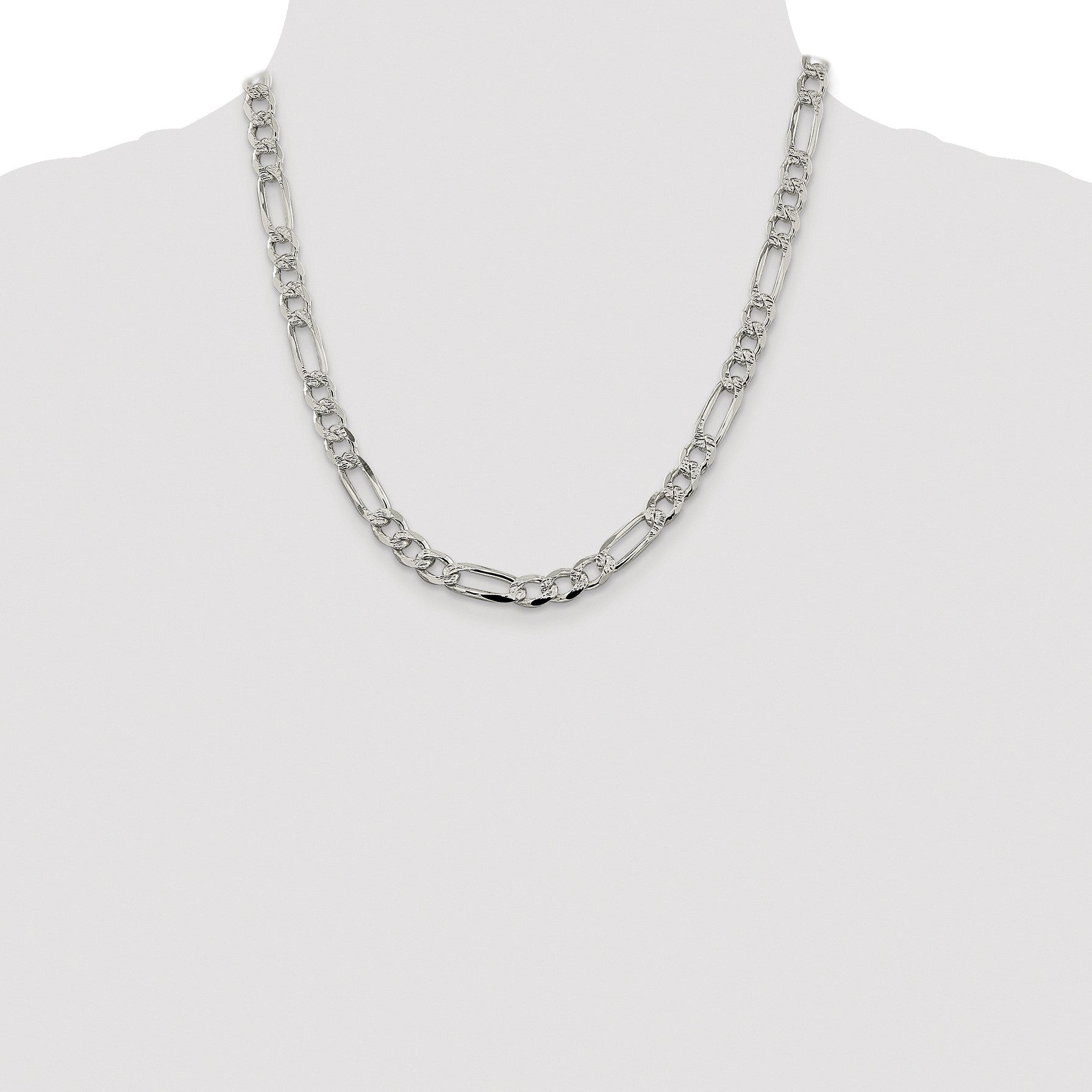 Sterling Silver Rhodium-plated 7.25mm Pav� Flat Figaro Chain