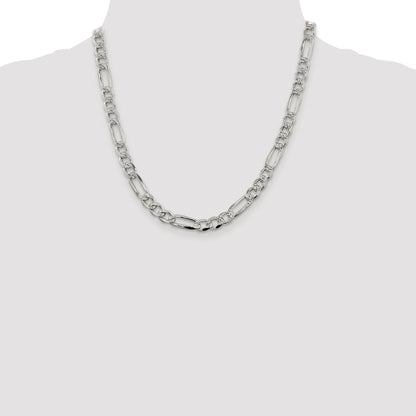 Sterling Silver Rhodium-plated 7.25mm Pav� Flat Figaro Chain