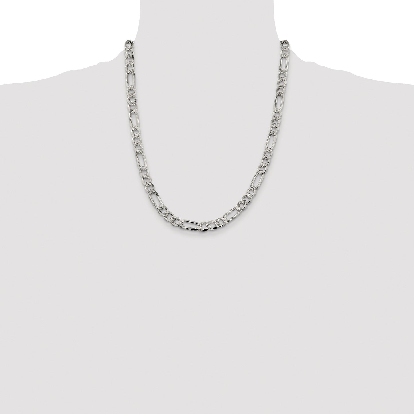 Sterling Silver Rhodium-plated 7.25mm Pav� Flat Figaro Chain