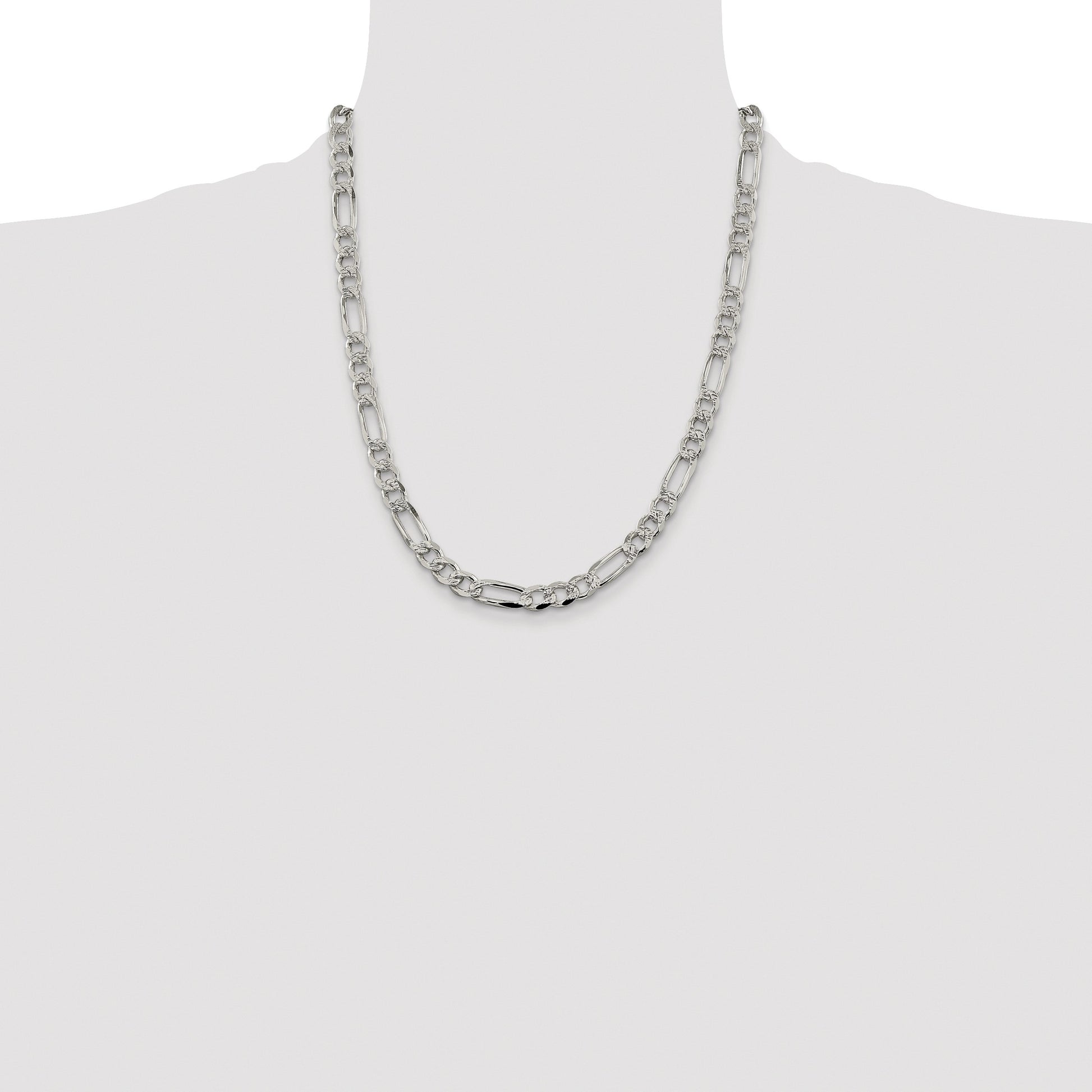 Sterling Silver Rhodium-plated 7.25mm Pav� Flat Figaro Chain