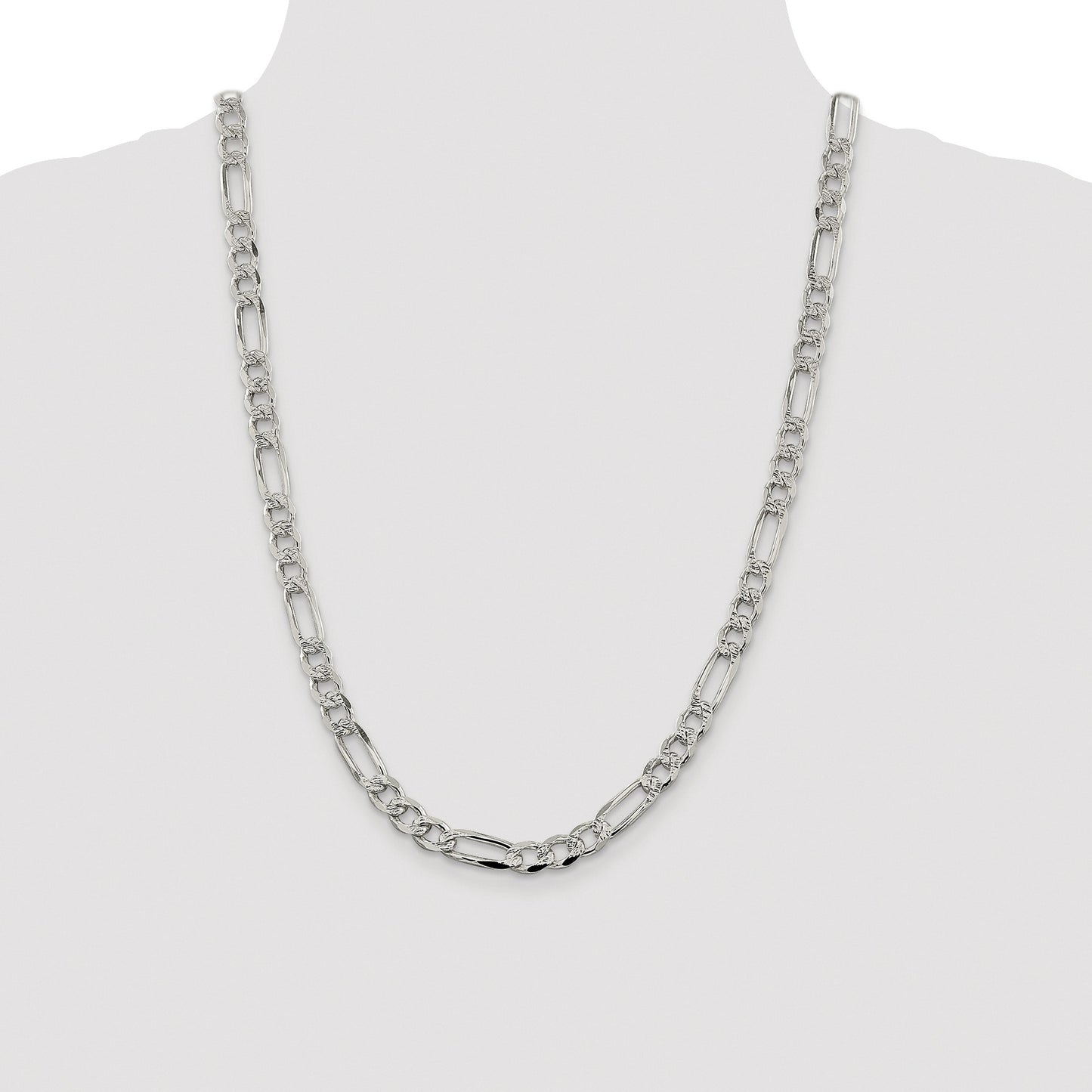 Sterling Silver Rhodium-plated 7.25mm Pav� Flat Figaro Chain