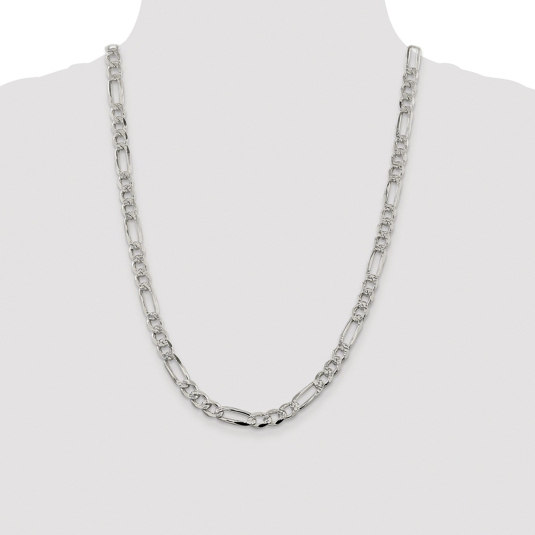 Sterling Silver Rhodium-plated 7.25mm Pav� Flat Figaro Chain