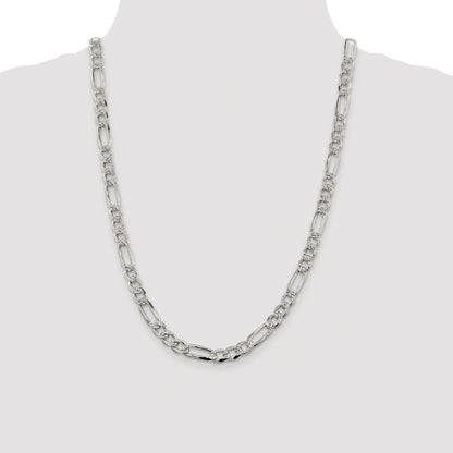 Sterling Silver Rhodium-plated 7.25mm Pav� Flat Figaro Chain