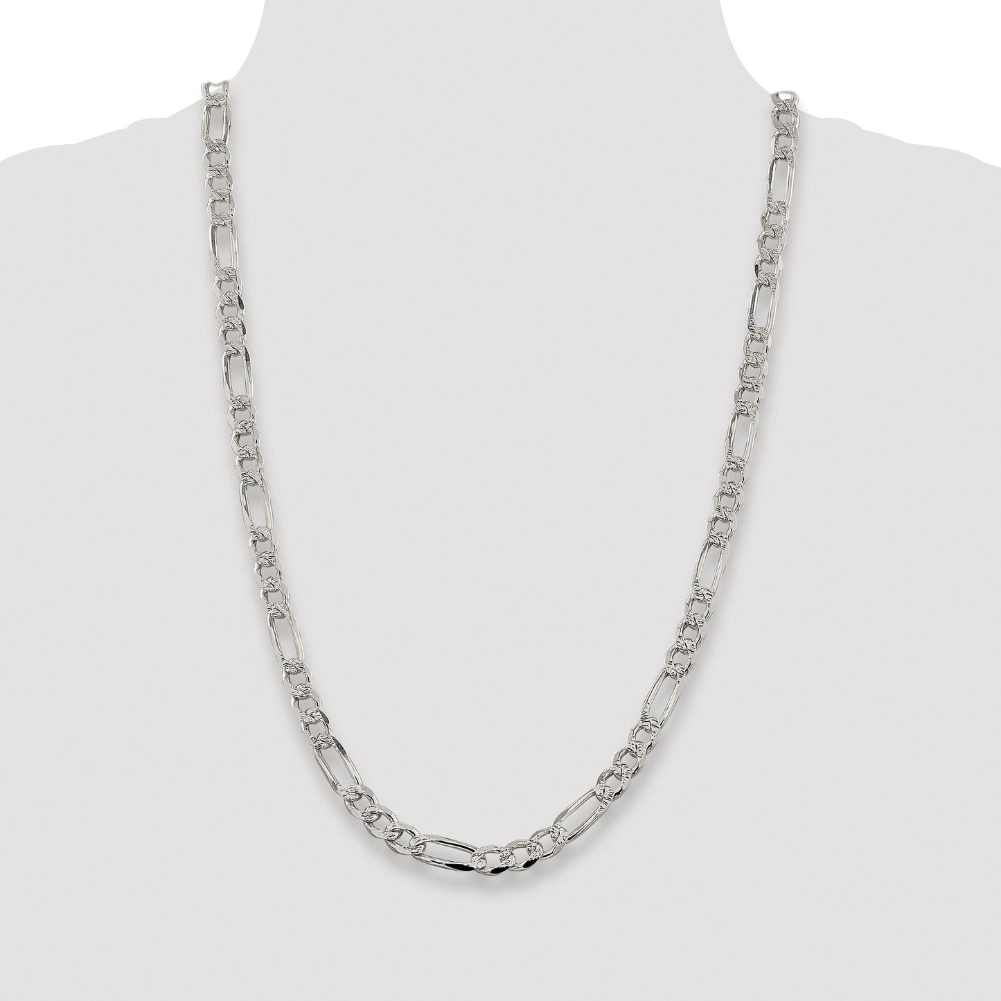 Sterling Silver Rhodium-plated 7.25mm Pav� Flat Figaro Chain