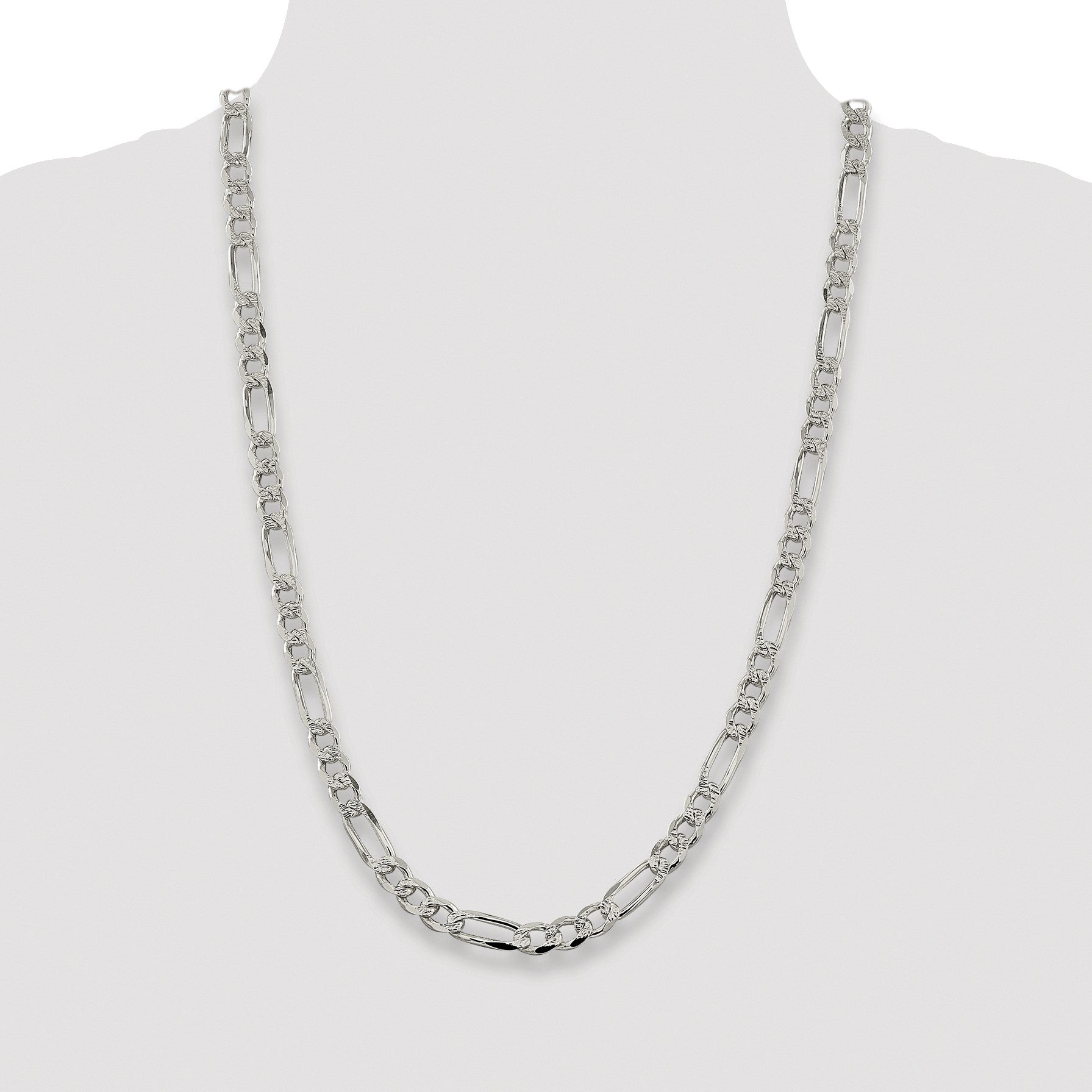 Sterling Silver Rhodium-plated 7.25mm Pav� Flat Figaro Chain