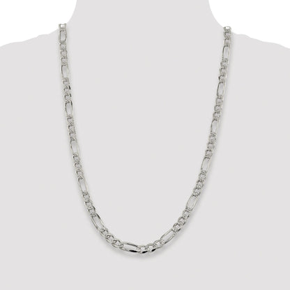 Sterling Silver Rhodium-plated 7.25mm Pav� Flat Figaro Chain