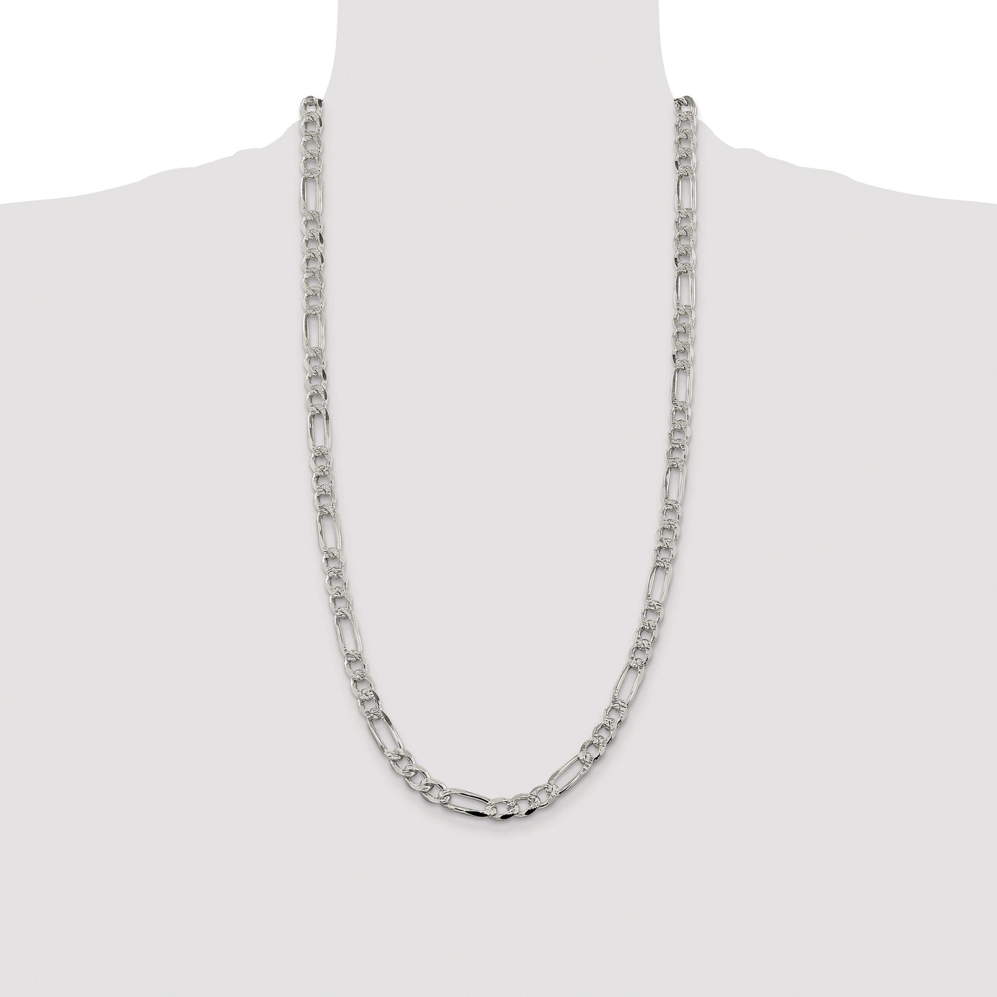Sterling Silver Rhodium-plated 7.25mm Pave Flat Figaro Chain