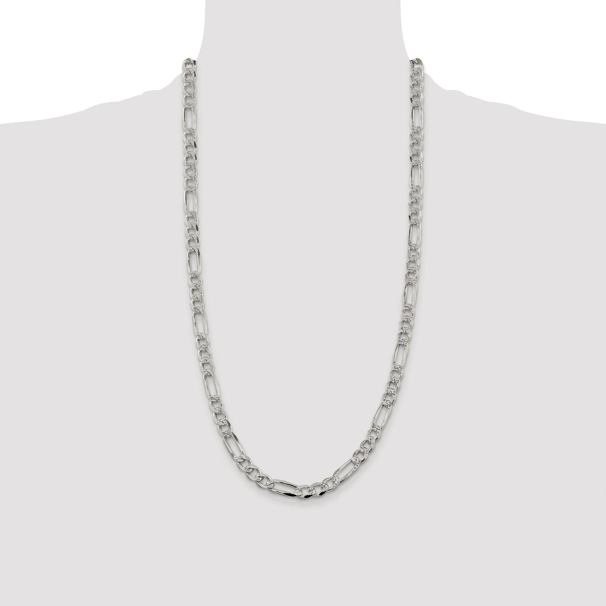 Sterling Silver Rhodium-plated 7.25mm Pave Flat Figaro Chain