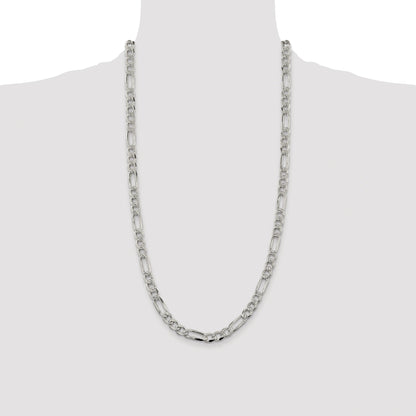Sterling Silver Rhodium-plated 7.25mm Pave Flat Figaro Chain