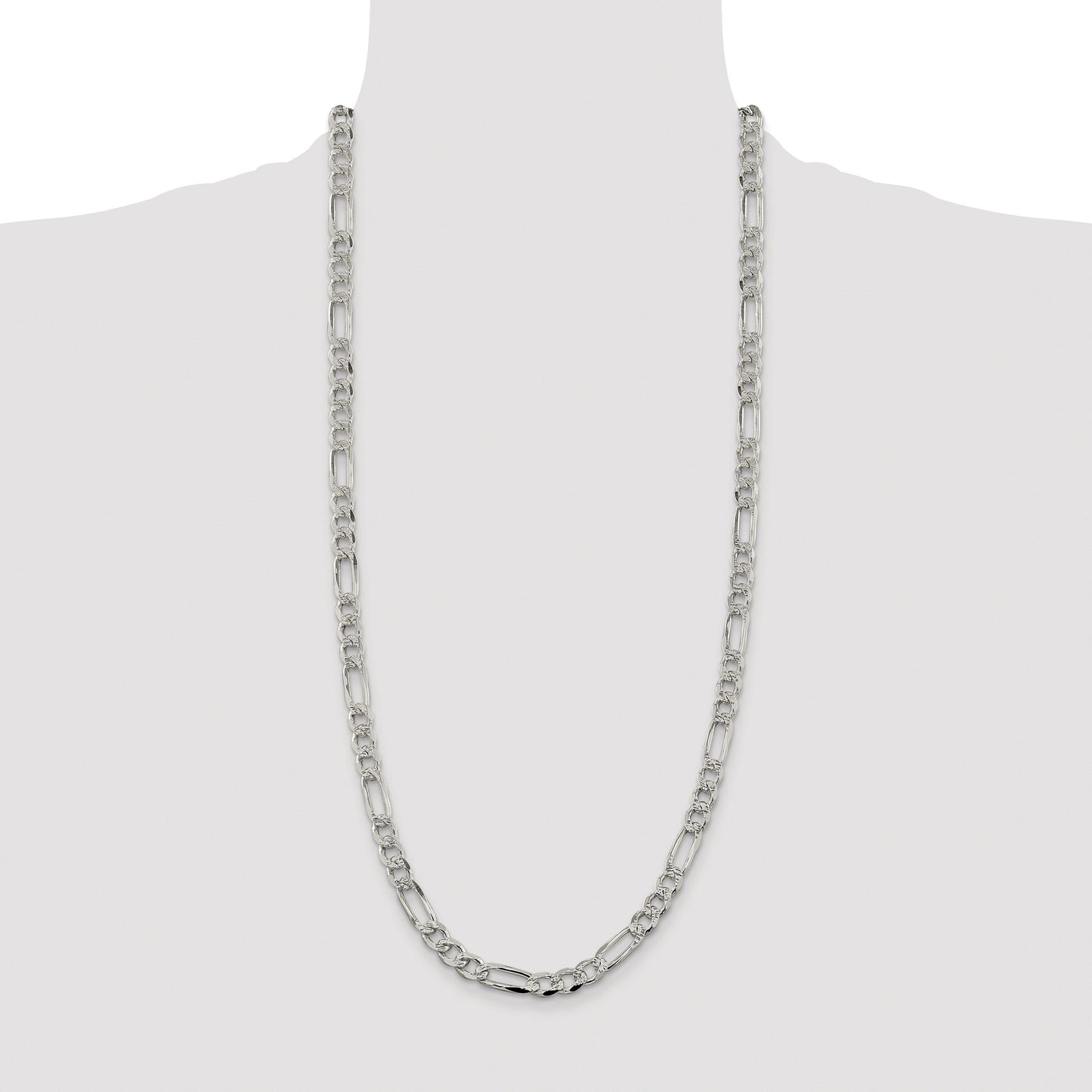 Sterling Silver Rhodium-plated 7.25mm Pav� Flat Figaro Chain