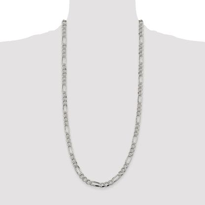 Sterling Silver Rhodium-plated 7.25mm Pav� Flat Figaro Chain