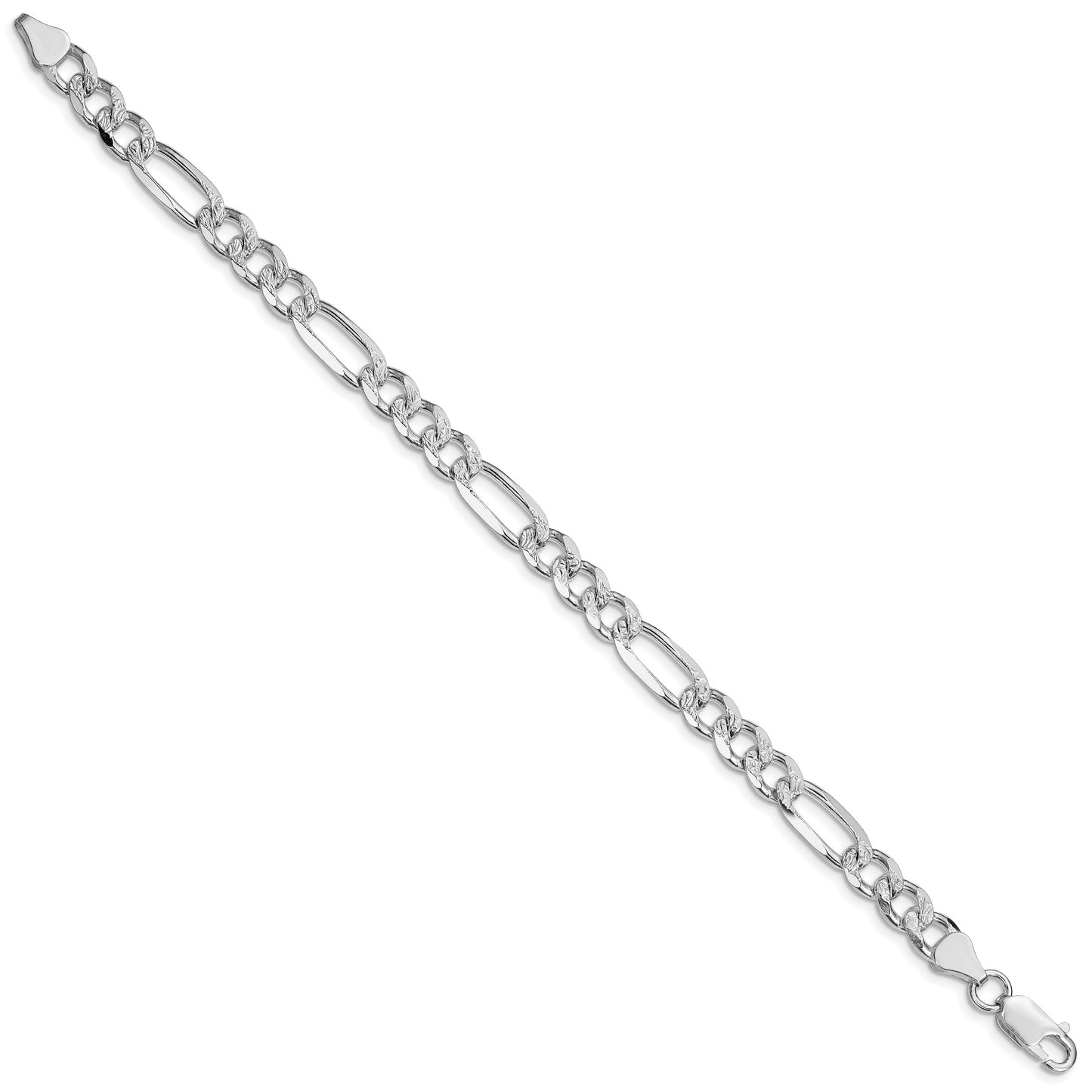 Sterling Silver Rhodium-plated 7.25mm Pave Flat Figaro Chain