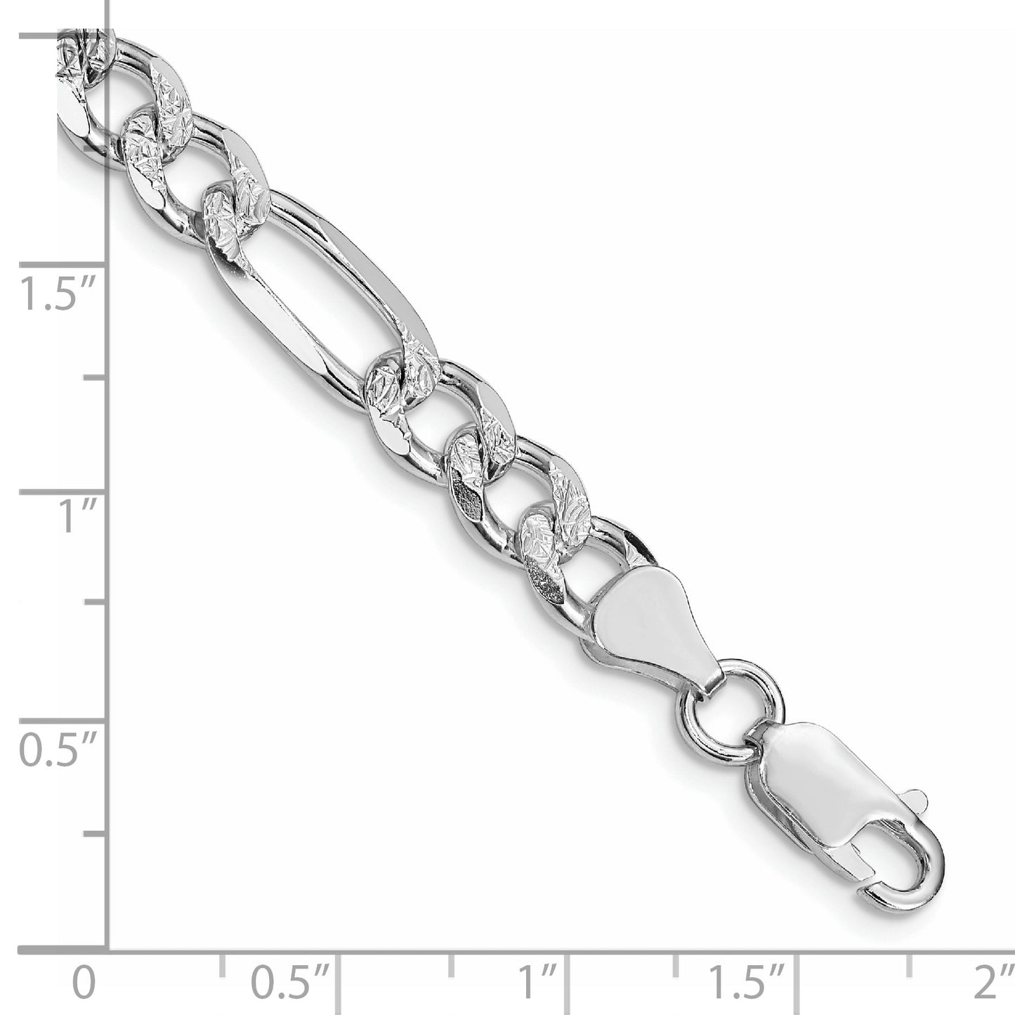 Sterling Silver Rhodium-plated 7.25mm Pav� Flat Figaro Chain