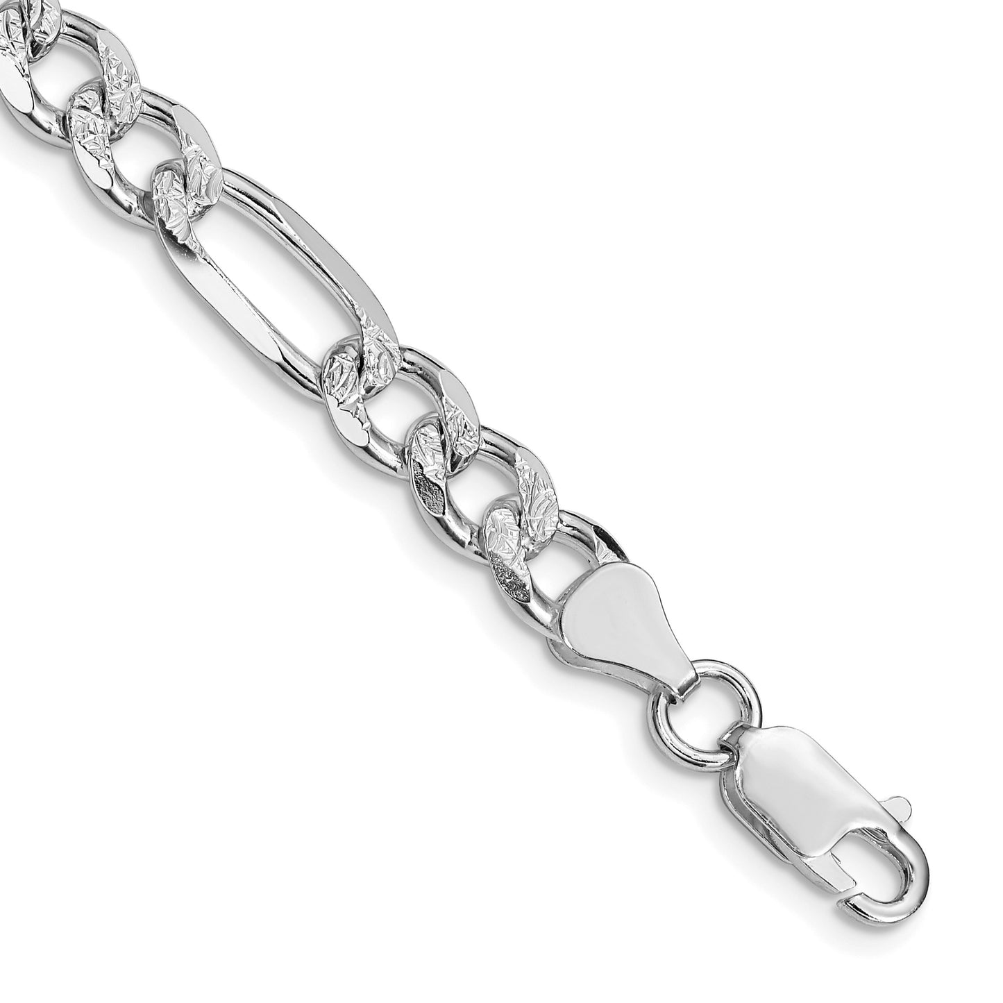 Sterling Silver Rhodium-plated 7.25mm Pav� Flat Figaro Chain