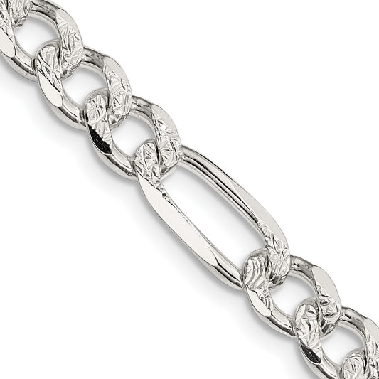 Sterling Silver 7.25mm Pav� Flat Figaro Chain