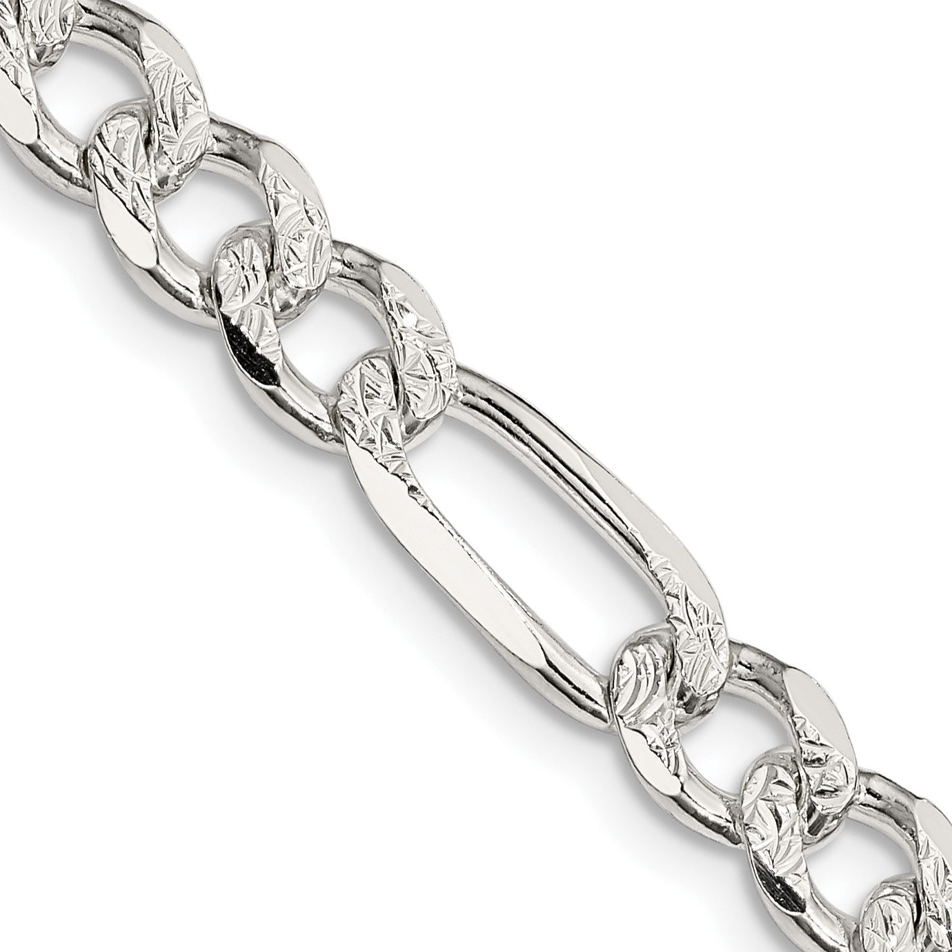 Sterling Silver 7.25mm Pav� Flat Figaro Chain