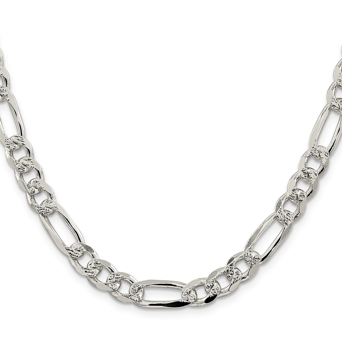 Sterling Silver 8mm Pav� Flat Figaro Chain