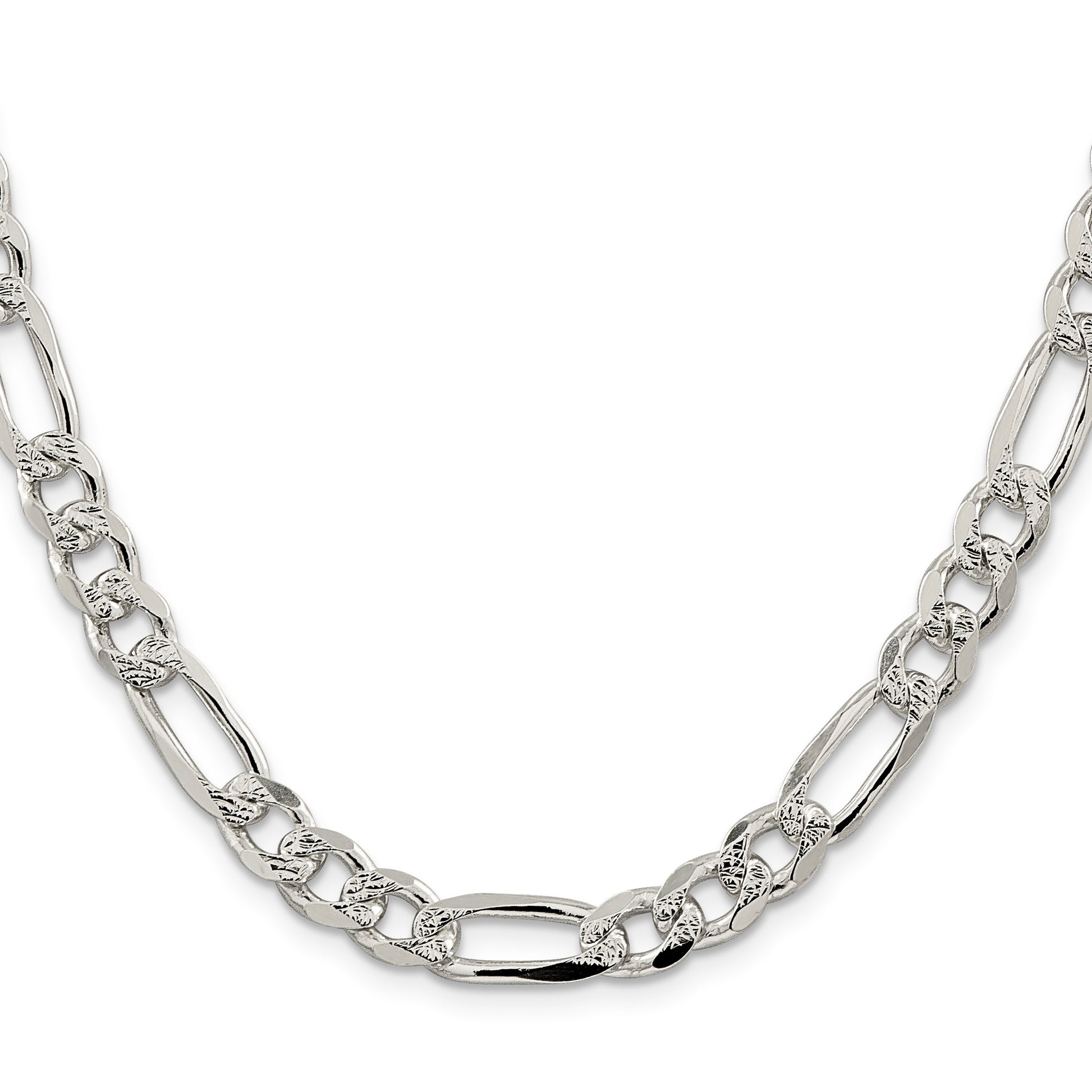 Sterling Silver 8mm Pav� Flat Figaro Chain