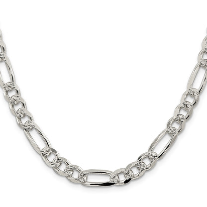 Sterling Silver 8mm Pav� Flat Figaro Chain