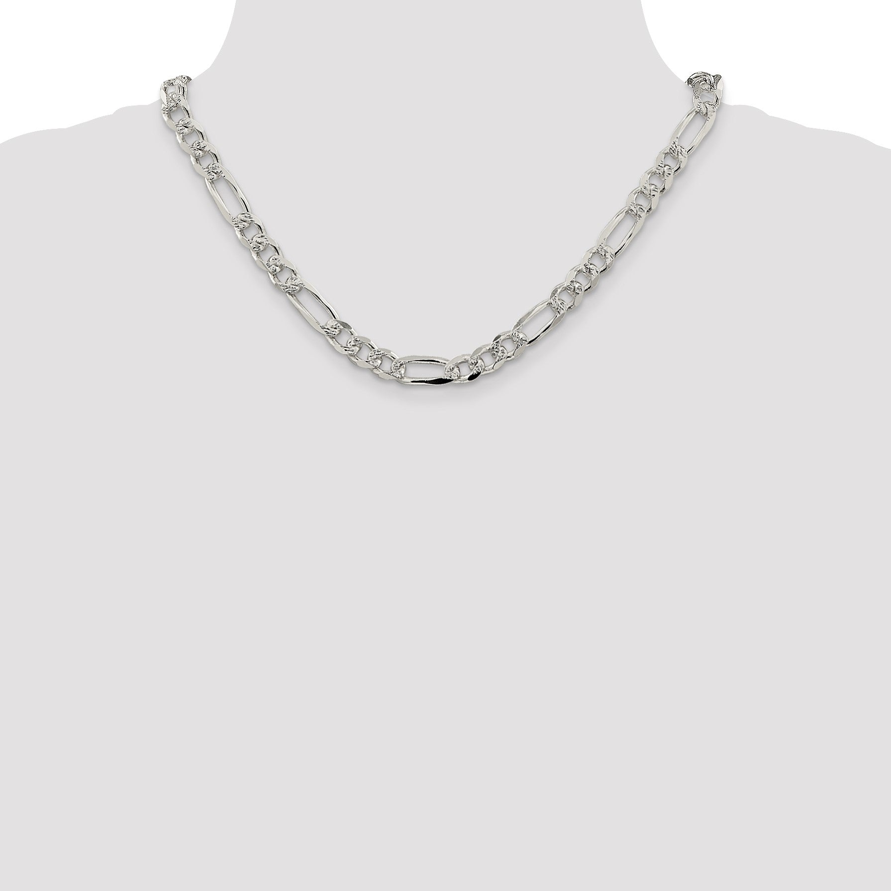 Sterling Silver 8mm Pav� Flat Figaro Chain