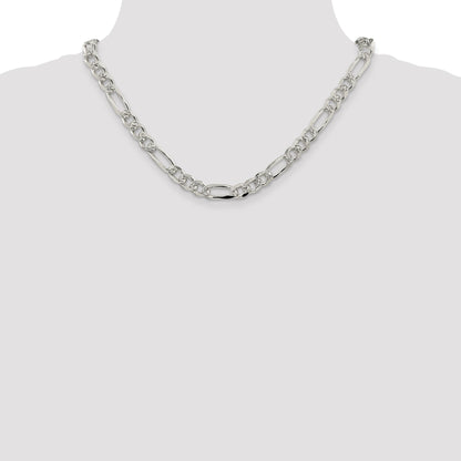 Sterling Silver 8mm Pav� Flat Figaro Chain