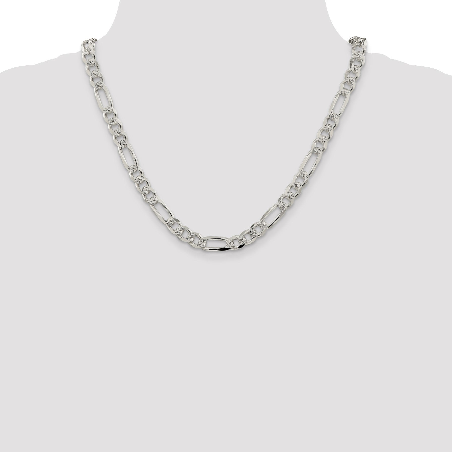 Sterling Silver 8mm Pav� Flat Figaro Chain