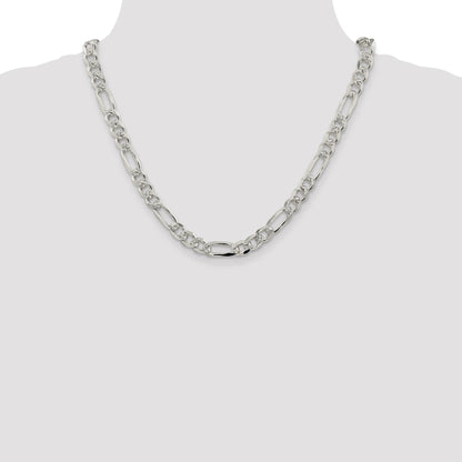 Sterling Silver 8mm Pav� Flat Figaro Chain