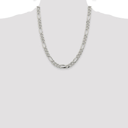 Sterling Silver 8mm Pav� Flat Figaro Chain