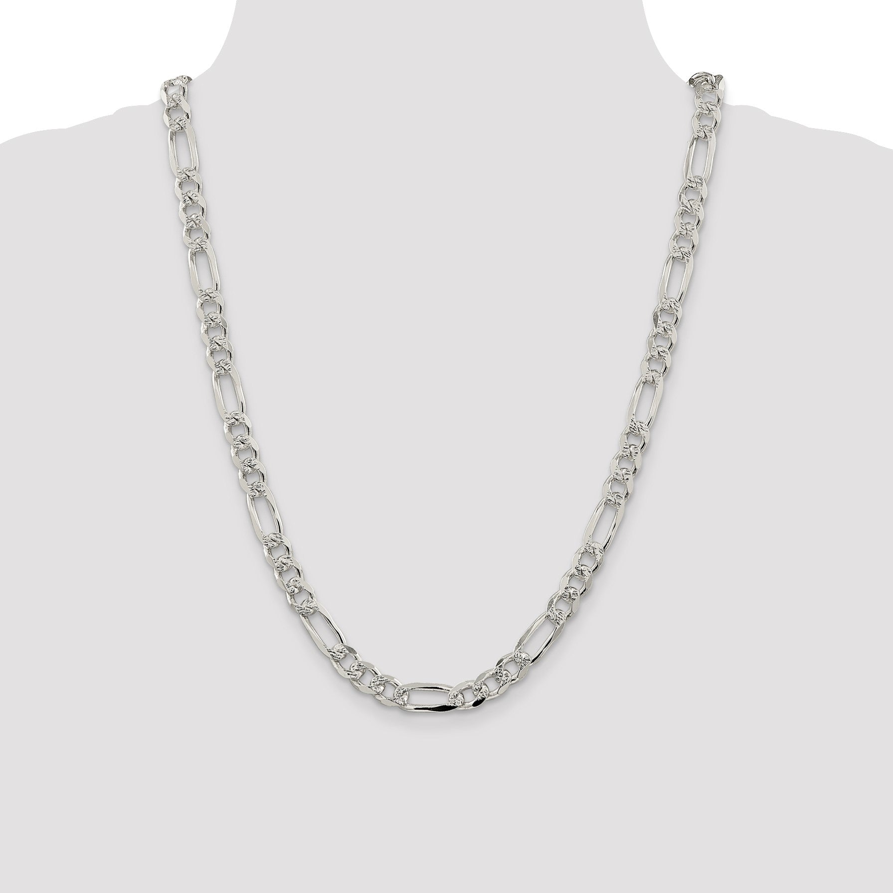 Sterling Silver 8mm Pav� Flat Figaro Chain