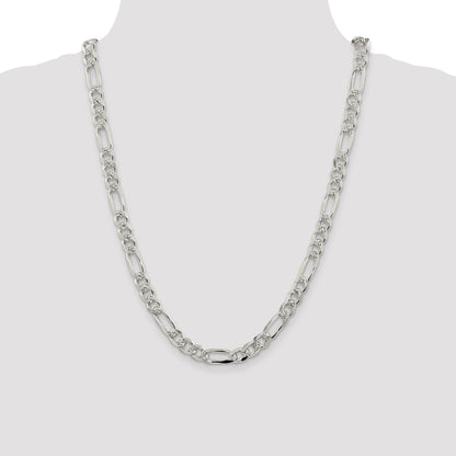 Sterling Silver 8mm Pav� Flat Figaro Chain