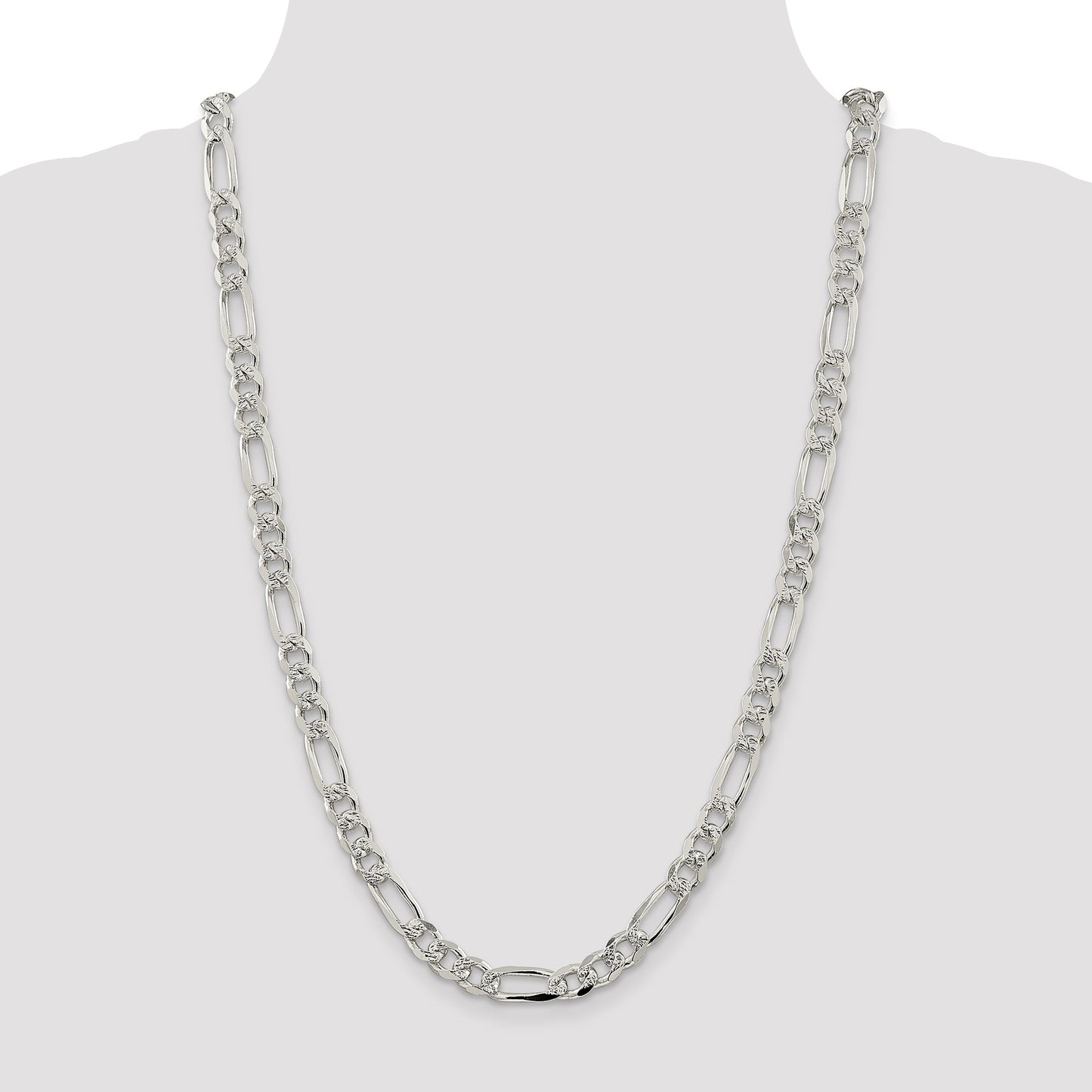 Sterling Silver 8mm Pav� Flat Figaro Chain