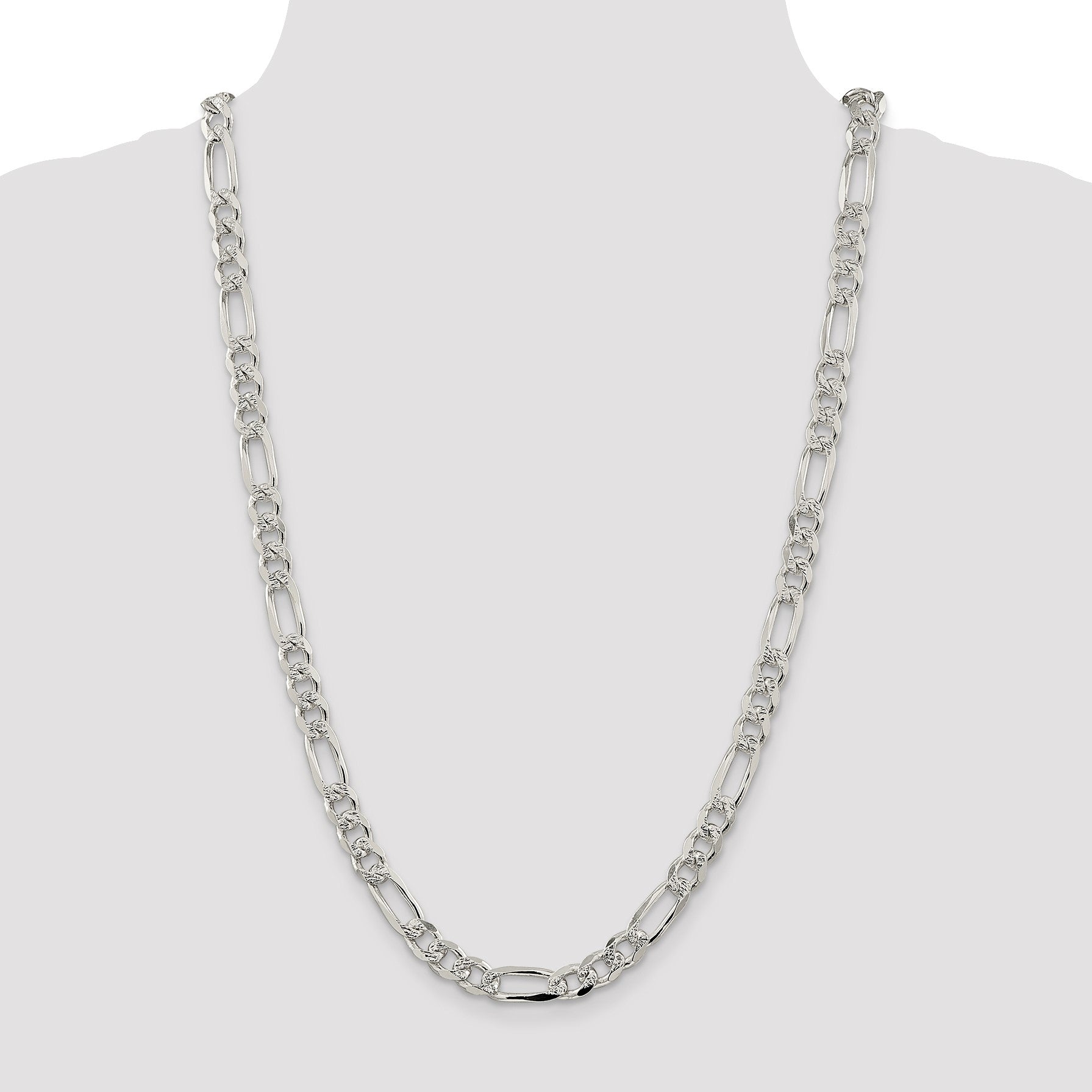 Sterling Silver 8mm Pav� Flat Figaro Chain