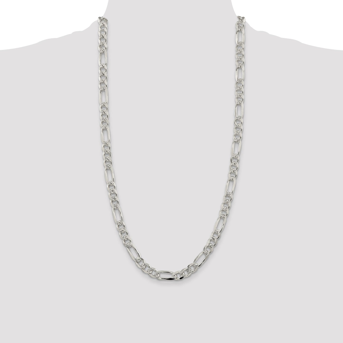 Sterling Silver 8mm Pave Flat Figaro Chain