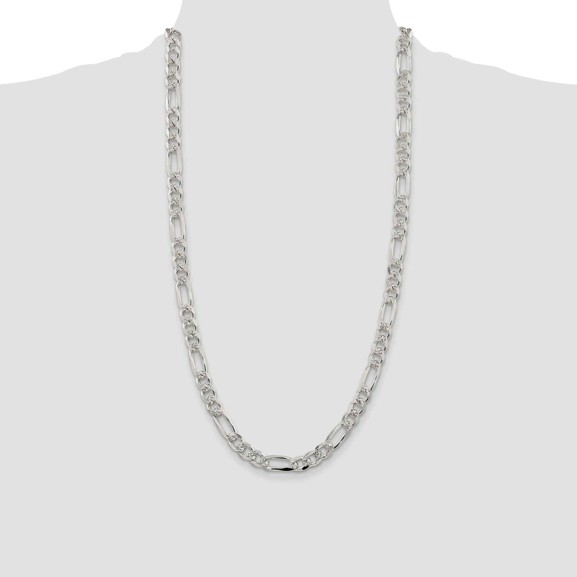 Sterling Silver 8mm Pave Flat Figaro Chain