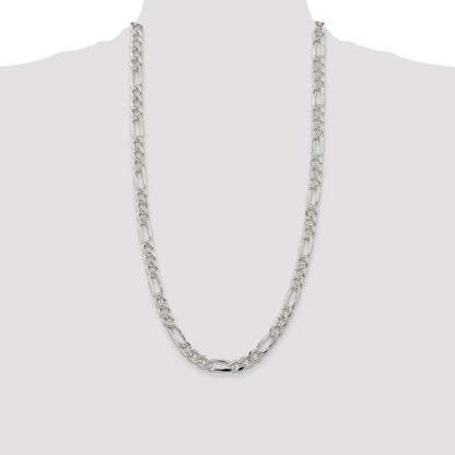 Sterling Silver 8mm Pave Flat Figaro Chain