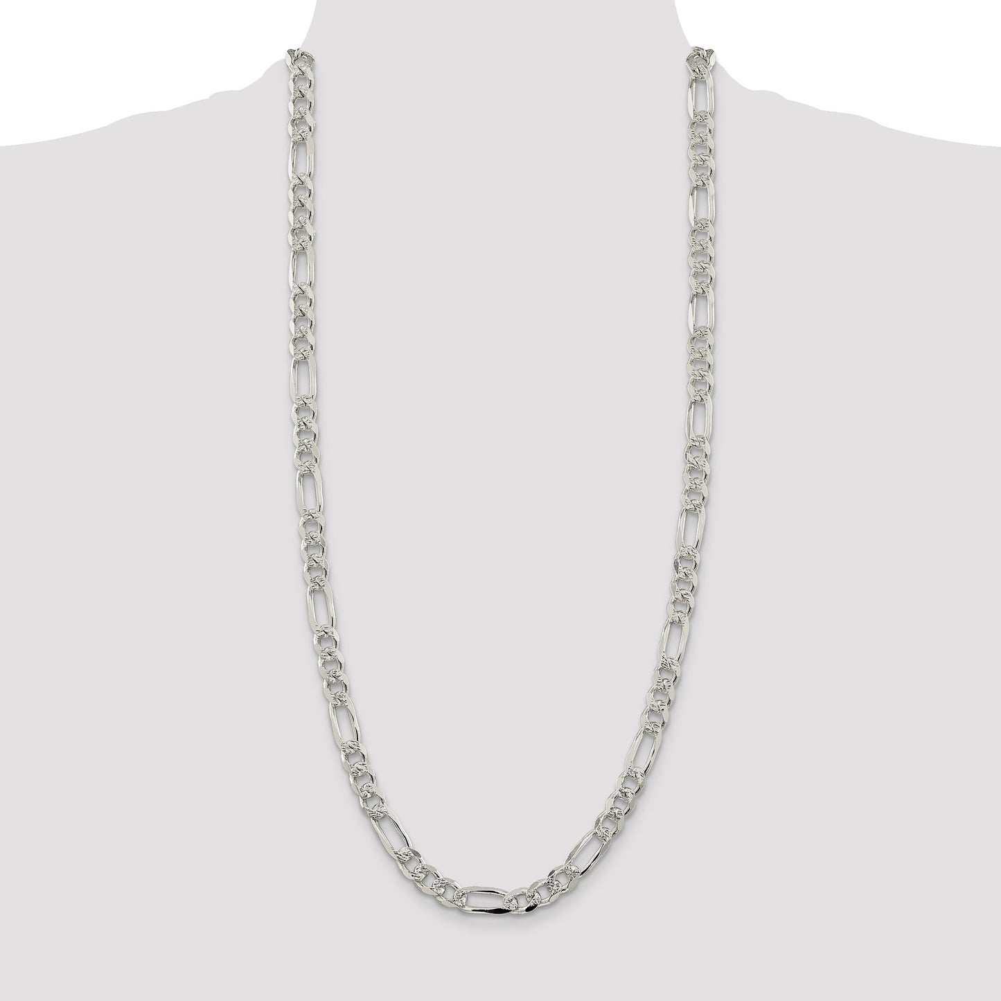 Sterling Silver 8mm Pav� Flat Figaro Chain
